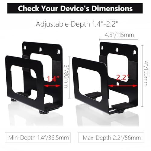 Adjustable Cable Box Wall Mount Small Device Modem Wall Mount Holder for Small and Wide Media Players Like Apple TV, Roku, Cable Boxes, ,Mac mini M4,DVD Players, Routers, Modems,WII(Black-Wide)
