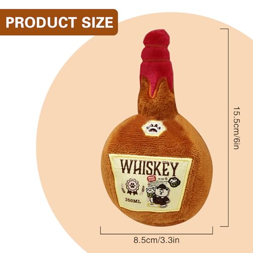 Quietschspielzeug für Hunde, 7, 6 x 15, 2 cm, Whiskeyflasche, Plüsch-Hundespielzeug, interaktives Kauspielzeug für kleine Hunde – lindert Ängste, zahnt und beschäftigt Welpen