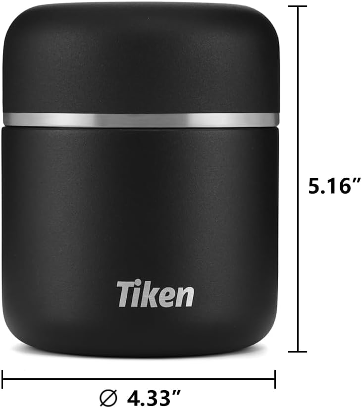 Tiken Stainless Steel Vacuum Insulated Food Jar - 16oz Leakproof Container for Hot & Cold Meals, Wide Mouth Lunch Box with Bowl Lid, Dishwasher Safe, for Work, Outdoor