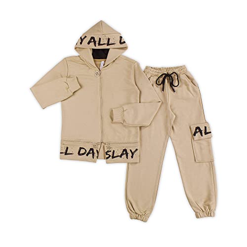 Loco Loco Kids Sweatsuit Sets For Girls Hoodie And Jogger Sweatpants Tracksuit Sweatsuits Set Zipper Hoodie 9-15 Years #TOP29