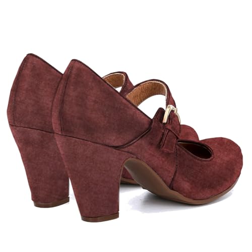 Image of SHODENSE Women Vintage Chunky High Heel Mary Jane Shoes Round Closed Toe Ankle Strap Dress Sandals 3 inch Block Heels Mary Jane Lolita Pumps Two-Toned Patchwork Buckle Office Lady Wedding Retro 4-11 M US