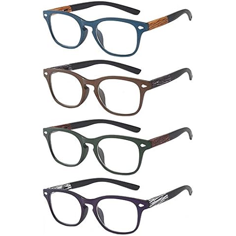 Reading Glasses 4 Pack, OWN4B Vintage Fashion Designer Wood Grain Readers Eyeglasses Readingglasses for Women Men Unisex (4 Pack Mix Color, 2.0) Cover