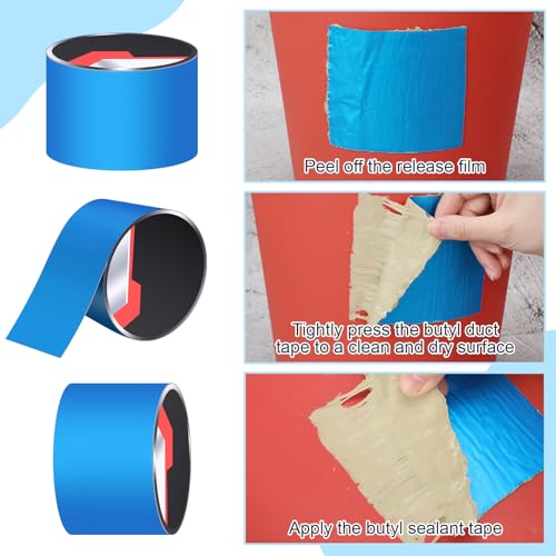 Image of Pangda 2 Pcs 4 w x 33'l Butyl Sealant Tape Waterproof Butyl Tape 1mm Repair Tape for Rv Repair Boat Sealing Sunroom Rubber Roof Patching, Blue