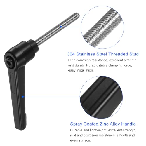 Image of uxcell 2pcs Clamping Lever Handles, M5 x 50mm 304 Stainless Steel Threaded Male Stud, Adjustable Handles Locking Quick Release Ratchet Push Button Bolt Knobs, Black