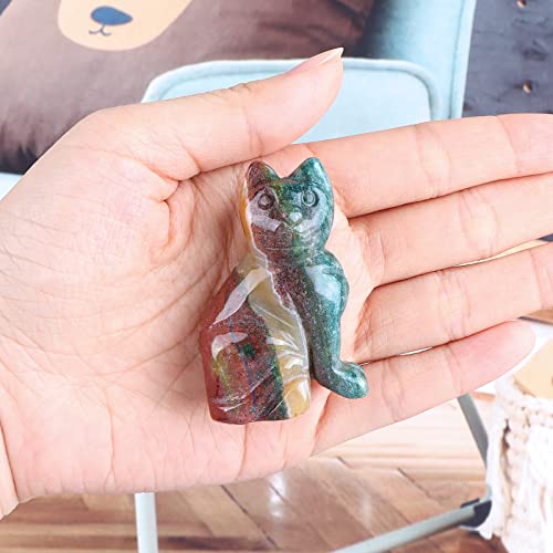 Hxswkk 2 Inch Ocean Jasper Stone Crystal Cat Figurine Statue Hand Carved Animal Kitten Healing Crystals Gemstone Collectibles Home Art Decor thumb #6