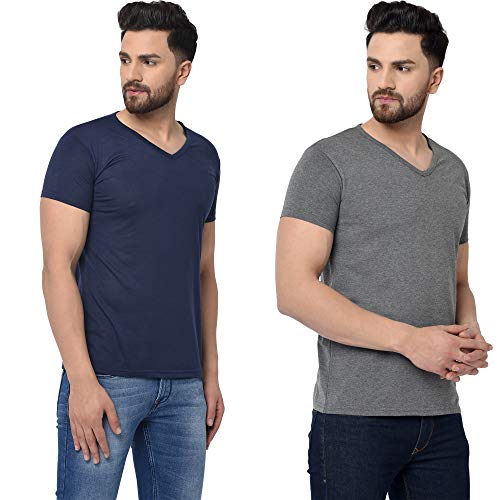 Image of JANGOBOY Men's V-Neck Cotton T-Shirt (Pack of 2)