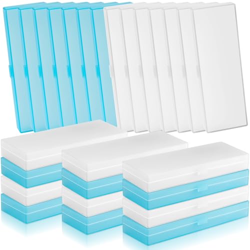 Image of Fainne 36 Pcs Plastic Pencil Case Bulk Plastic Pencil Boxes Frosted Pens Holder with Hinged Lid and Snap Closure for Stationery Organizer School Office (White Blue)
