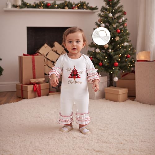 My First Christmas Baby Girl Outfit Santa Long Sleeve Romper Jumpsuit Onesie Christmas Newborn Girl Outfits Clothes2