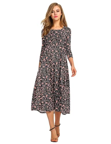 Image of HOTOUCH Women's 3 /4 Sleeve A-line and Flare Midi Long Dress