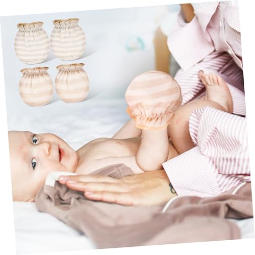 2Pairs Protective Mittens Breathable Cotton Gloves for Newborns Safe Chewing Biteresistant Design Adorable Stripe Patterns for Boys Hand Covers for Care4