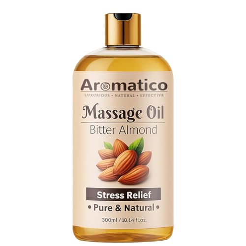 Image of AROMATICO Almond Massage Oil. Hydrates & nourishes skin, soothes irritation, improves texture & promotes relaxation - 300ml. Rich in vitamins & essential fatty acids, enhances circulation.