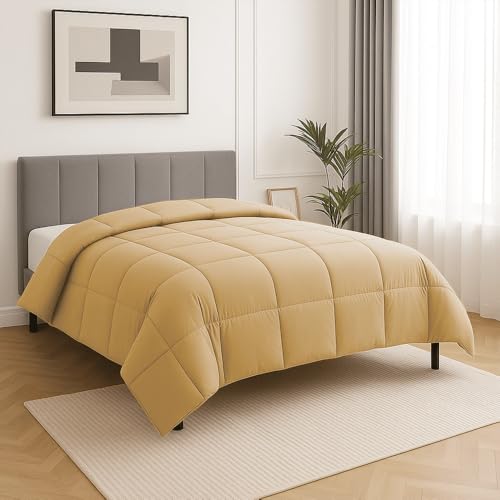 Image of Full Size Comforter Set - All Season Down Alternative Bedding Comforter Set - Quilted Duvet Insert with Corner Tabs - Box Stitched Blanket - Breathable, Soft - Beige