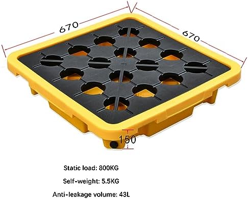 Drum Spill Containment Pallet, Stackable Leak-Proof Platform with Drain Outlet for Oil Drum Storage and Spill Prevention,67x67x15CM