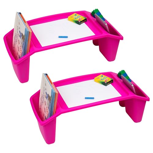 Mind Reader Kids Lap Desk, Portable Activity Tray with Side Storage, Stackable Plastic Desk for...