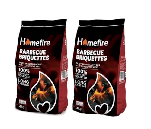 Homefiire BBQ Briquette 4kg (Pack of 2) | Long-Burning BBQ Fuel | Consistent Heat for Grilling & Roasting | Easy to Light Low Ash | Ideal for Garden BBQs & Smokers