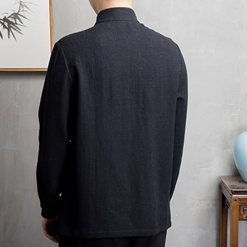 Men's Fashion Cotton Linen Shirt Long Sleeve Solid Color Ethnic Beach Yoga Top Casual Lightweight Jacket4
