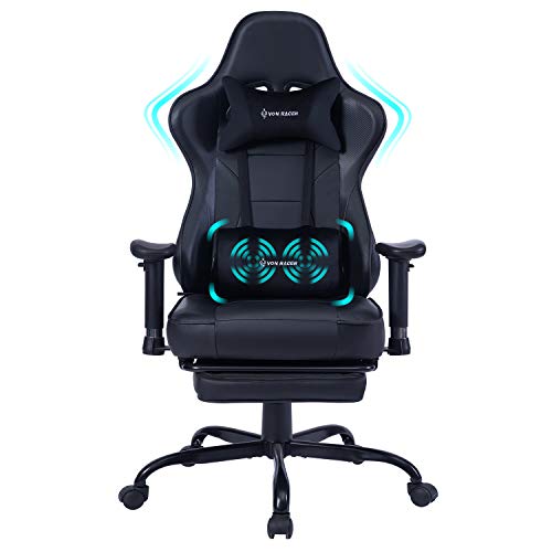 Preisvergleich Produktbild Gaming Stuhl Bürostuhl Ergonomischer mit Massage Lendenwirbelstütze- Hohe Rückenlehne Verstellbarer Schreibtischstuhl mit Fußstütze und Kopfstütze, PC-Stuhl Computerstuhl Gaming Chair,Schwarz