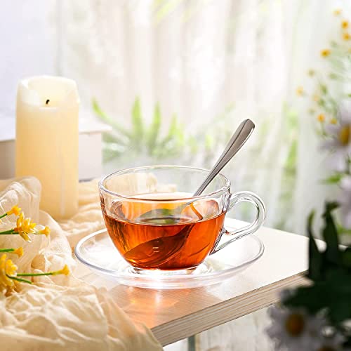 Image of KELVEE New Crystal Clear Classic Glass Tea & Coffee Cup and Saucer Set, for Espresso Cappuccino hot Chocolate Green Tea and More, (6 Cups and 6 Saucers) - Pack of 12