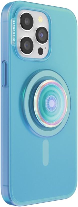 PopSockets iPhone 15 Pro Max Phone Case with MagSafe, Wireless Charging Compatible, Blue - Opalescent Blue
