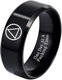 One Day at A Time Sobriety Gifts fot Women Men Stainless Steel Sober Recovery Band Ring Inspirational Alcoholics Anonymous Addiction Surgery Recovering Jewelry Gift for Family Friend,Size 6-12