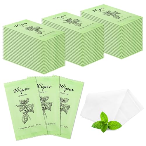 Image of Individual Hand Wipes Wet Wipes Travel Size,Wet Wipes Individually Wrapped | 60PCS Bulk Cleansing Travel Size Wipes for Wedding Travel Restaurant Barbecue(Mint)