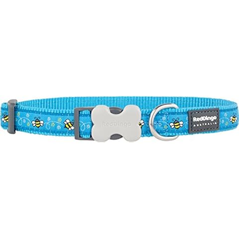 Red Dingo Bucklebone Dog Collar Design, Bumble Bee Turquoise, Medium 20mm Cover