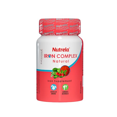 Image of Nutrela Iron Complex Natural - 30 Capsules | Plant-Based Iron Supplement with Rosehip Extract | Pack of 3