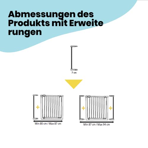 Safety 1st Easy Close Extra Tall Metal Gate,Treppenschutzgitter ohne Bohren, 73–80 cm (max. 94 cm erweiterbar), besonders hohes Gitter (91 cm), leicht schließbares Türschutzgitter, kein Bohren, Weiß