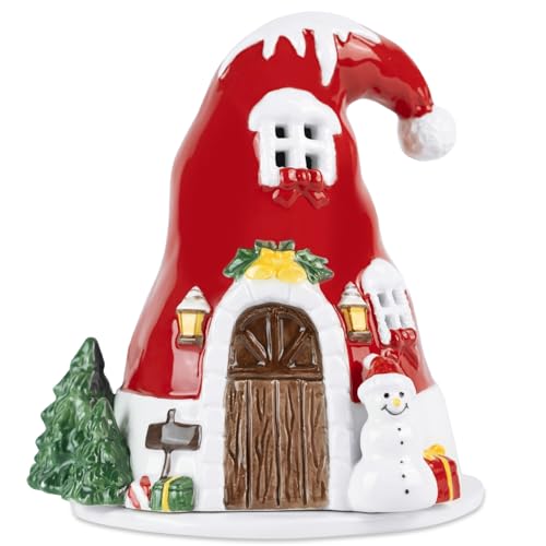 SNOWSEN Ceramic Wax Melt Warmer Santa Hat Wax Warmer for Scented Wax Christmas Wax Burner Decoration for Fragrance Cubes and Tarts Candle Wax Melter for Home Gift