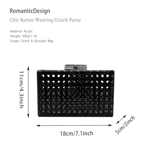 Image of RomanticDesign Women Acrylic Handbag Rattan Woven Pattern Square Box Crossbody Handbag Shoulder Bag Chain Purse
