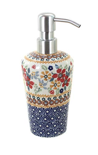 Blue Rose Polish Pottery Red Daisy Soap Dispenser