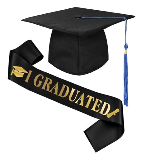 Bull Tiger Prestige Bachelor Hut mit Schärpe, Verstellbar Doktorhut Graduation Hat, Abi Abschluss Geschenk für Hochschule Abschlussfeier, Schwarz