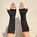 Dressica Knit Arm Warmers Mitten Mink-Like Furry Fingerless Gloves with Thumb Hole Soft Y2K Wrist Warmers Sleeve (Black)
