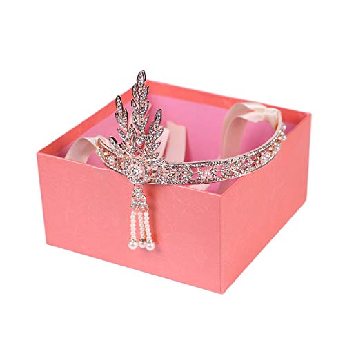 GETNOIVAS 1920s Flapper Great Gatsby Headband Leaf Bridal Tiara, Crystal Pearl Tassels Vintage Tiaras Flapper Headpiece (Rose Gold)