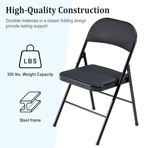 10 Pack Black Folding Chairs with Padded Cushion and Back, Foldable Outdoor Chairs with 330-LBS Capacity, Portable Heavy Duty Metal Frame Commercial Seat for Party Kitchen Dinning Events Wedding - Image 7