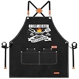 XCSJKJ Grillschürze für Männer Kochschürze Herren Lustig, mit 4 Taschen Grillen Geschenk BBQ Schürze Küchenschürze, der Mann der Mythos die Legende Schwarz Schürzen GRILLMEISTER (Kreuzgurt-Stil)