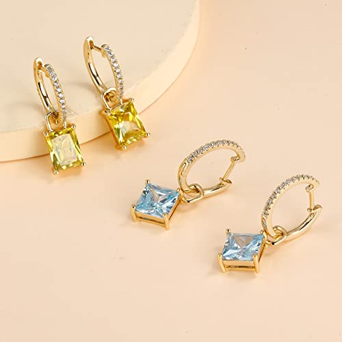 Mabarri Gold Pendant Earrings For Women Girls14K Real Gold Plated Rectangle Cut Peridot Birthstone Drop Huggie Earrings Dainty Jewelry #TOP3