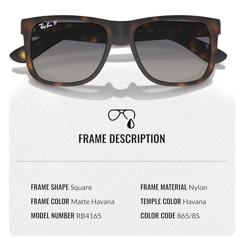 Image of Ray-Ban RB4165 JUSTIN CLASSIC Square Shaped Sunglasses for Men with Official RAYBAN Eyewear Kit