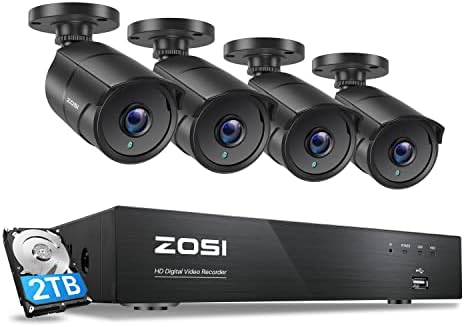 ZOSI 4K Ultra HD Home Security Camera System Outdoor Indoor, H.265+ 4CH 4K DVR with 2TB HDD for 24-7 Recording and 4 x 4K/8MP CCTV Bullet Camera, 150ft Night Vision, Remote Access, Motion Alert Push