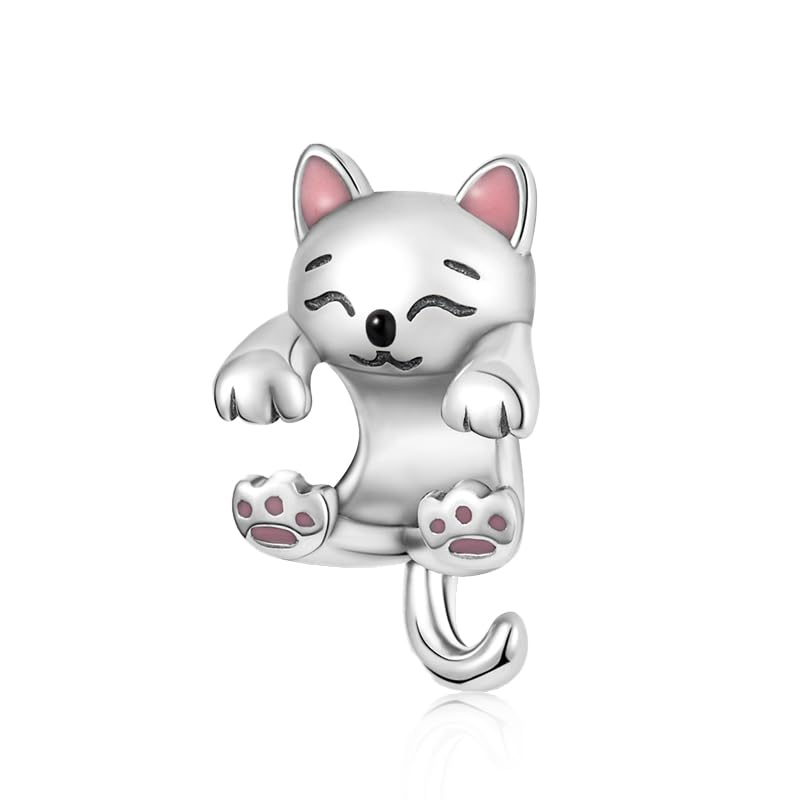 LMLMECREA Katze Charms Anhänger 925 Sterling Silber Niedlicher Tiere Charm für Europäische Armbänder - Geschenk für Frauen