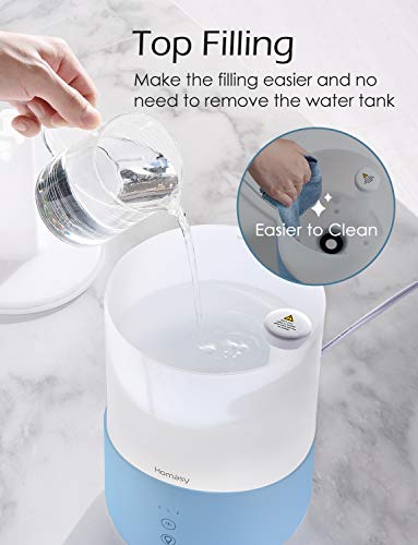 Homasy Humidifiers for Bedroom, 25dB Cool Mist Humidifier Diffuser, 2.5L Top-Fill Evaporator for Kids, Sleep Mode, 30H Run-Time, Auto Shut Off, Blue - Thumbnail 4