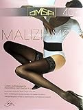 Calza autoreggente Malizia Micro della OMSA elasticizzata in microfibra, maglia filato 40 Den, con elegante balza in pizzo siliconata, punta e tallone invisibile. Misure disponibili 1/2--3/4. Colore Nero Marrone.