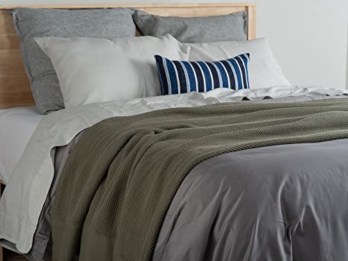 Nitraa 100% Organic Cotton Solid Blanket – Timeless Herringbone Weave And Twill Hems- Throw Blanket With Classic Blanket Stitch- Yarn Dyed- Soft & Durable- Oeko-Tex Certified (Sage Green, Full/Queen) #TOP5