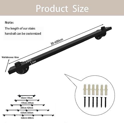 Rambarde d'escalier industrielle noire en fer forgé de 13 pieds avec supports muraux - 3