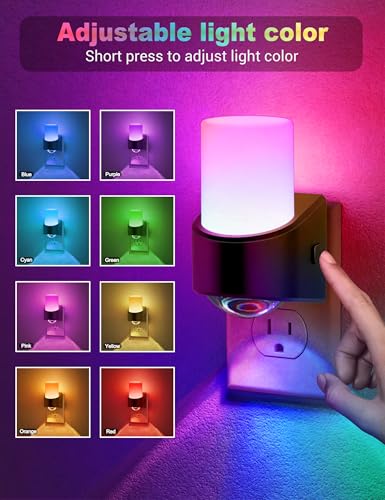 Image of JandCase LED Night Lights Plug into Wall, Color Changing Night Light with Dusk to Dawn Light Sensor, RGB Night Light for Kids, Color LED Nightlight for Bedroom Bathroom Kids Room
