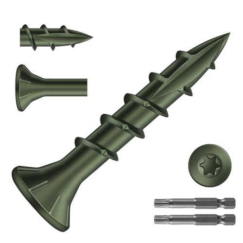 Image of #8 x 1 Inch Deck Screws (2350Pcs) 10lb. Carbon Steel, Green, Flat Head, Rust Resistant epoxy Coated, with T25 Star Bit