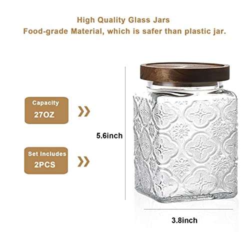 Snminetal Vintage Glass Airtight Storage Jar Set Of 2, With Airtight Wood Lid, Kitchen Food Storage Containers,For Kitchen Counter, Pantry, Tea, Sugar, Coffee Tea Beans,Flour,Food Storage Jar(Plum Pattern) #TOP1