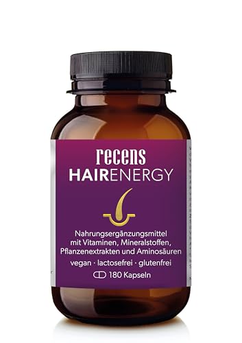 recens Hair Energy – Vitaminas capilares premium con biotina, zinc, selenio, aminoácidos y extractos de plantas – para el mantenimiento del cabello normal – Desarrollado por farmacéutico – 180