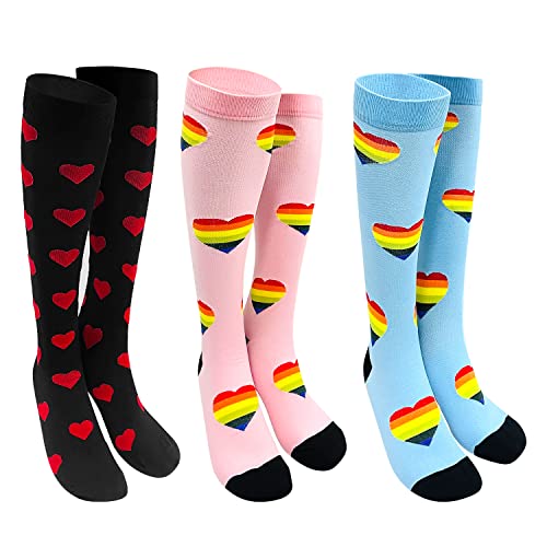 Wisdom1674 Chaussette de Contention Femme, 3 Paires Chaussettes de Contention avec Motif Coeur, Bas de Contention Femme et Homme pour Jogging, Sport, Cyclisme, Vol Cover