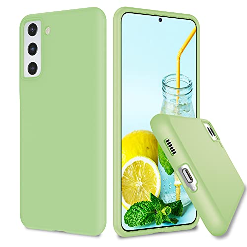 VEGO Compatible for Galaxy S21 Silicone Case, Galaxy S21 Liquid Silicone Case, Gel Rubber Bumper with Soft Cute Microfiber Lining Cushion Girl Women for Samsung Galaxy S21 Case - Matcha Green